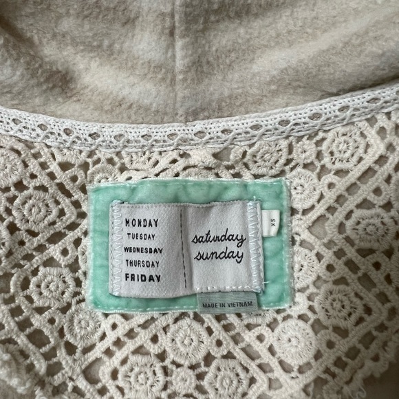 Saturday Sunday Taupe & Cream Cardigan with Fringe Size XS - Picture 3 of 8